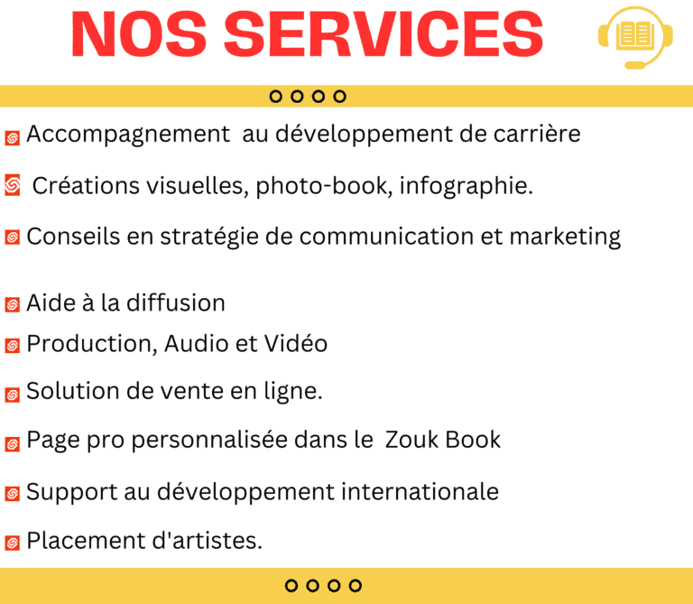 °Accompagnement au développement de carrière ° Créations visuelles, photo-book, infographie ° Conseils en stratégie de communication et marketing. ° Aide à la diffusion ° Production, Audio et Vidé